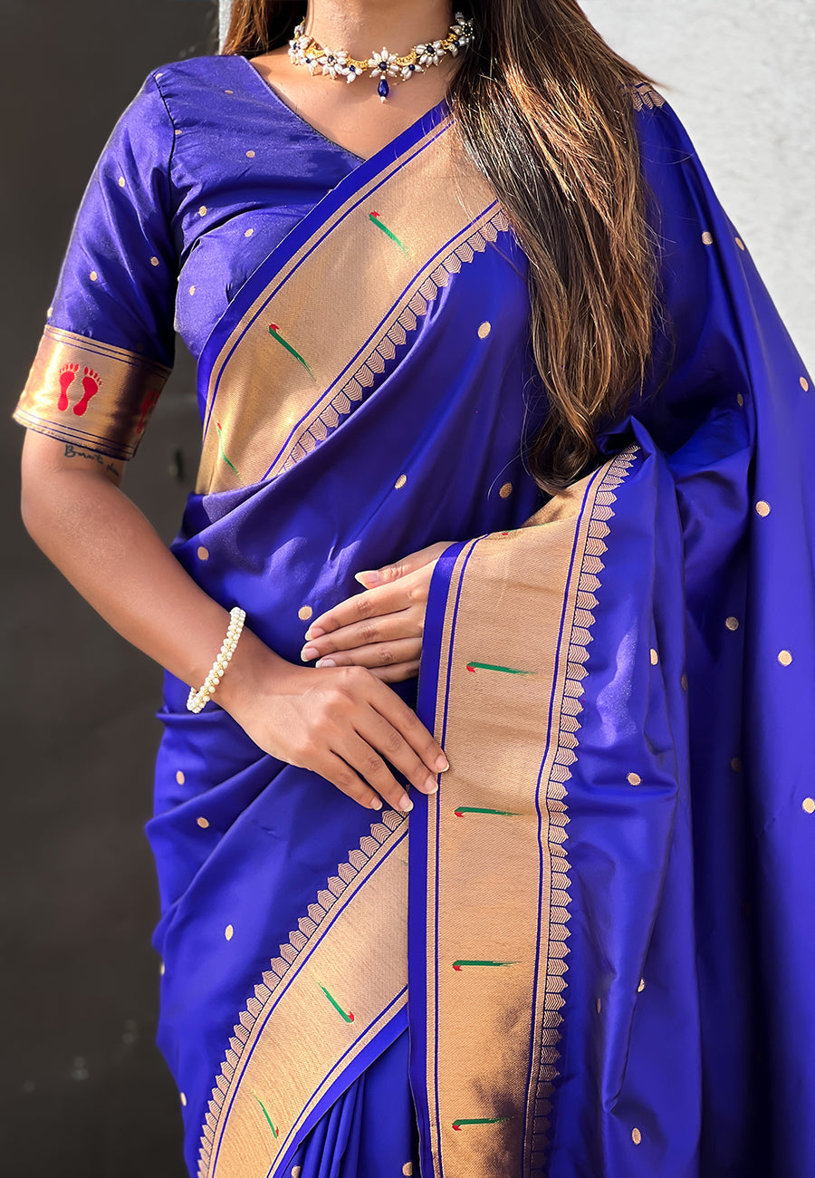 Violet Zari Woven Mahalaxmi God Paithani Silk Saree