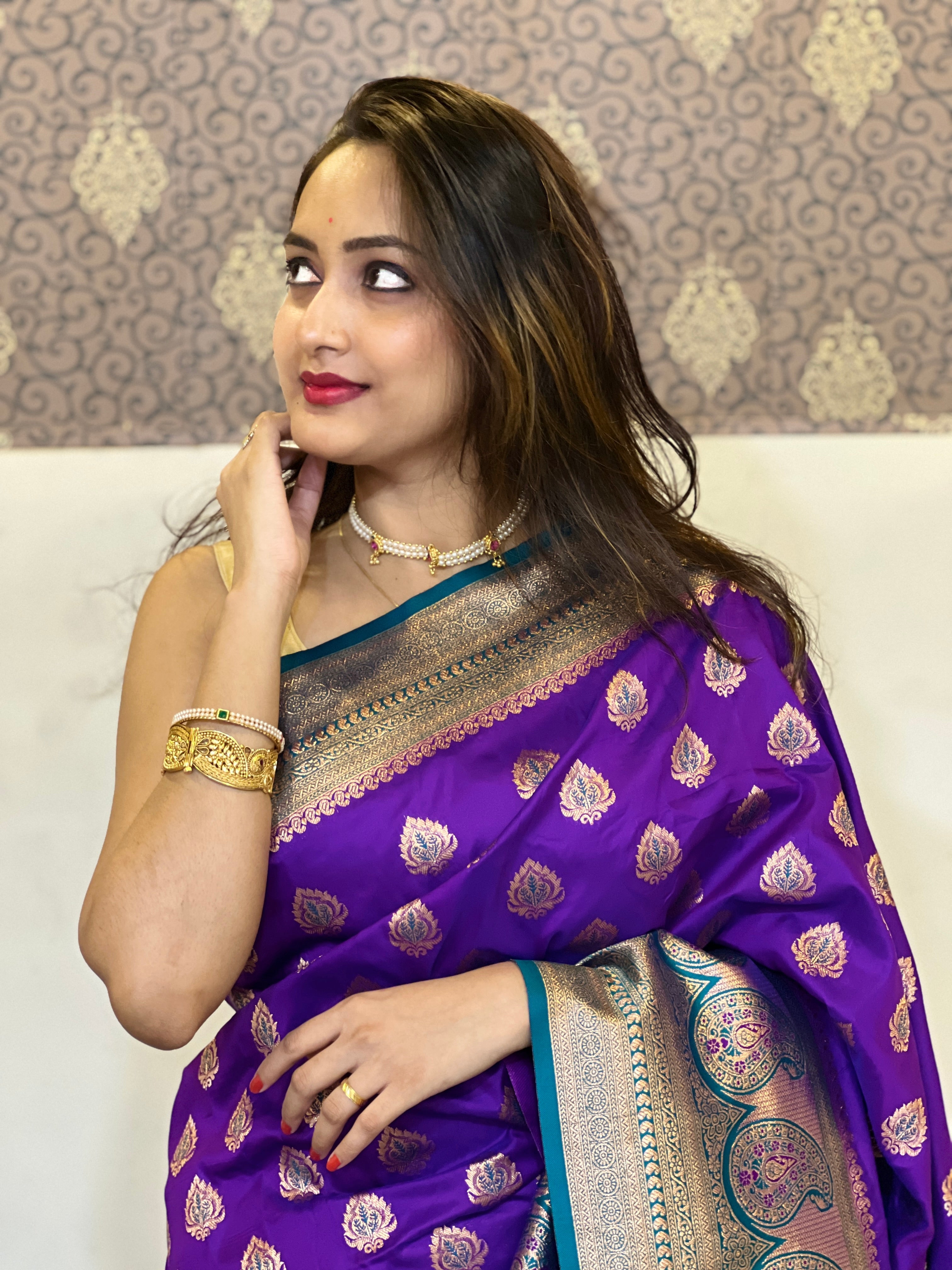 Purple Soft Silk Contrast Zari Woven Saree