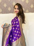 Purple Soft Silk Contrast Zari Woven Saree
