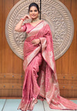 Salmon Pink Banarasi Satin Silk Zari Woven Saree