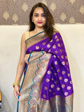 Purple Soft Silk Contrast Zari Woven Saree