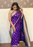 Purple Soft Silk Contrast Zari Woven Saree