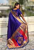Violet Zari Woven Mahalaxmi God Paithani Silk Saree