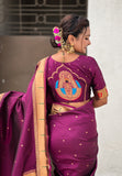 Wine Zari Woven Mahalaxmi God Paithani Silk Saree