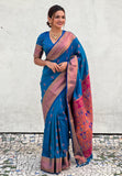 Blue Zari Woven Nath Yeola Paithani Silk Saree