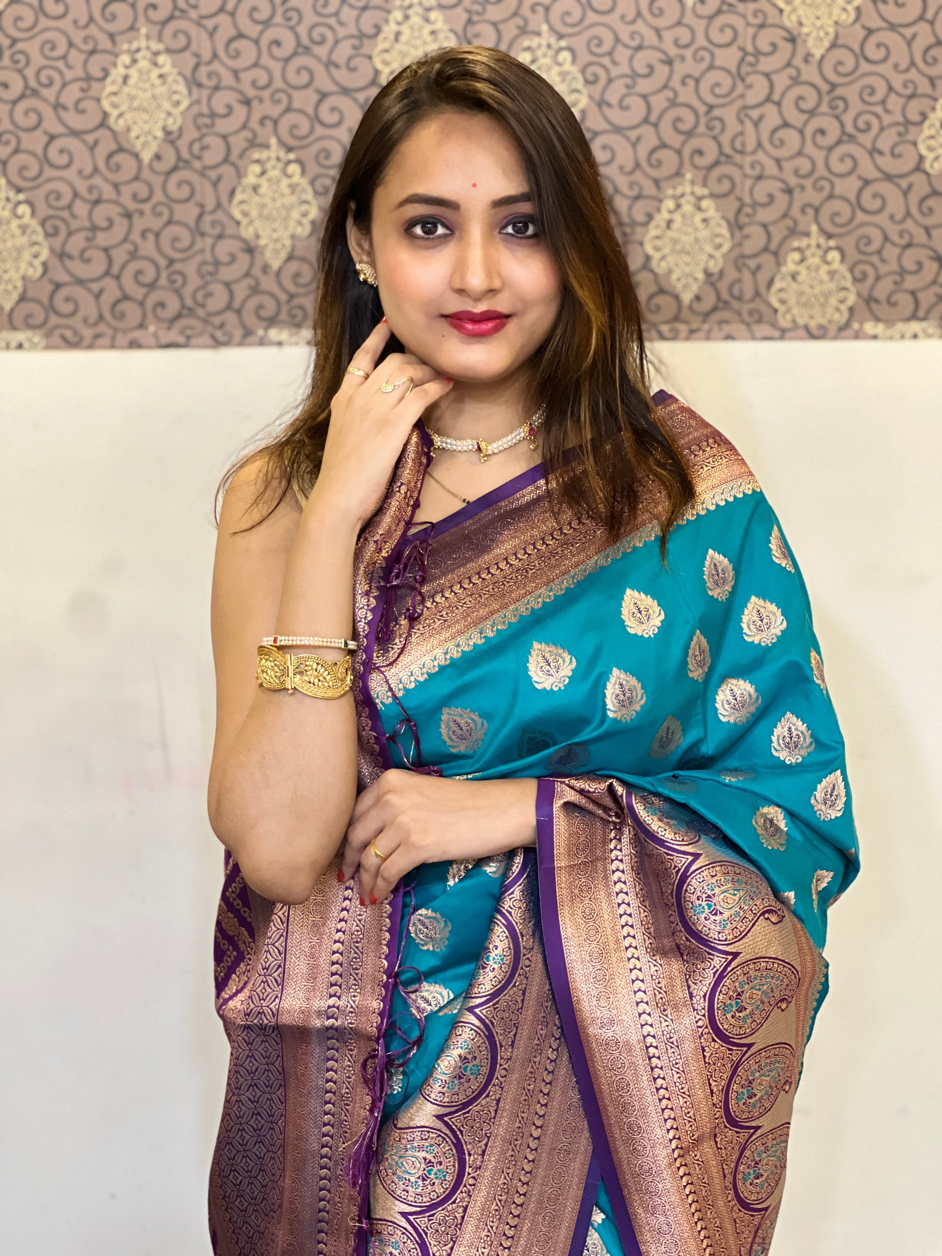 Blue Soft Silk Contrast Zari Woven Saree