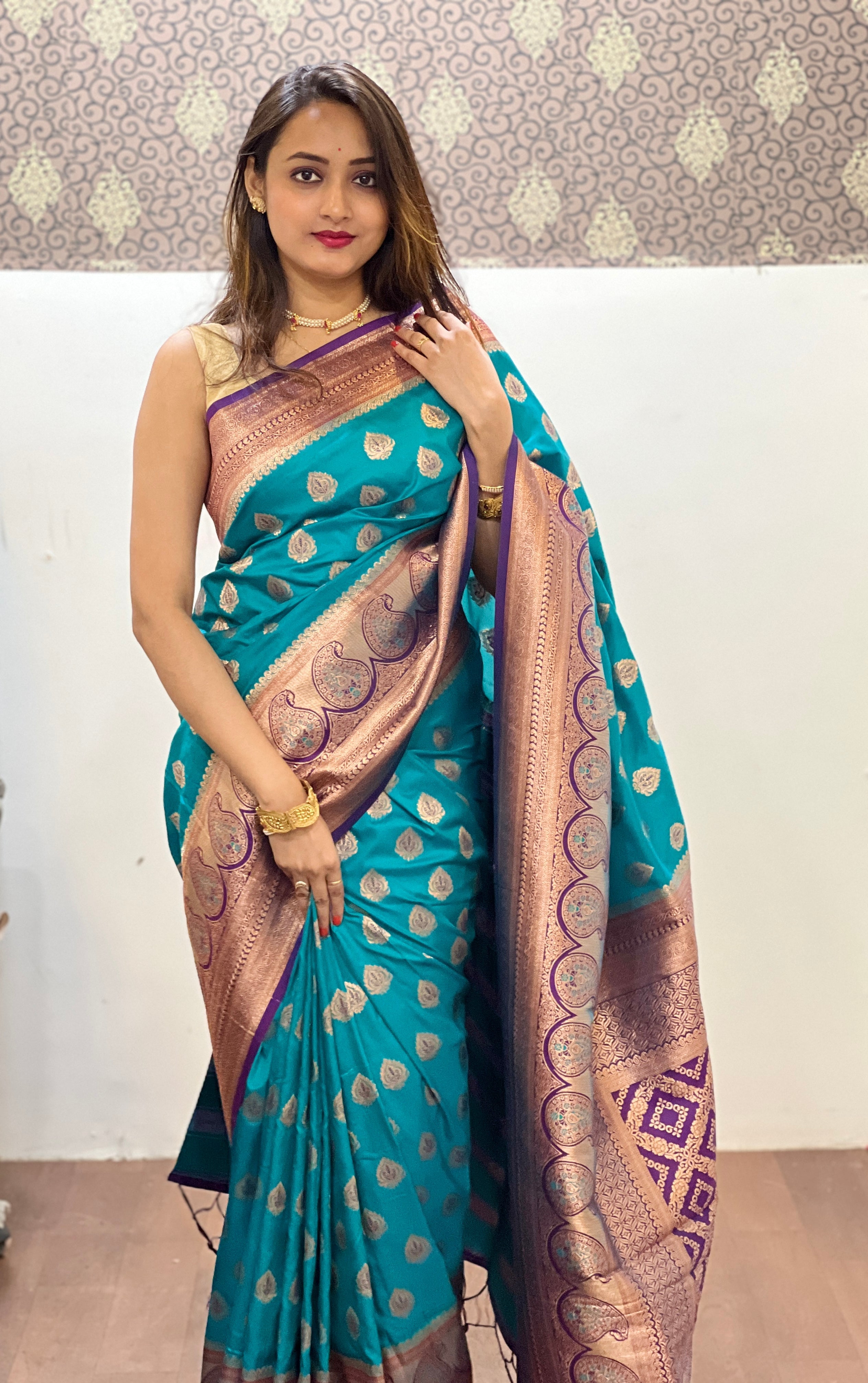 Blue Soft Silk Contrast Zari Woven Saree