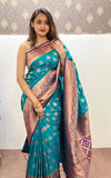 Blue Soft Silk Contrast Zari Woven Saree