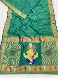Green Zari Woven Ganpati God Paithani Silk Saree