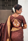 Coffee Zari Woven Mahalaxmi God Paithani Silk Saree