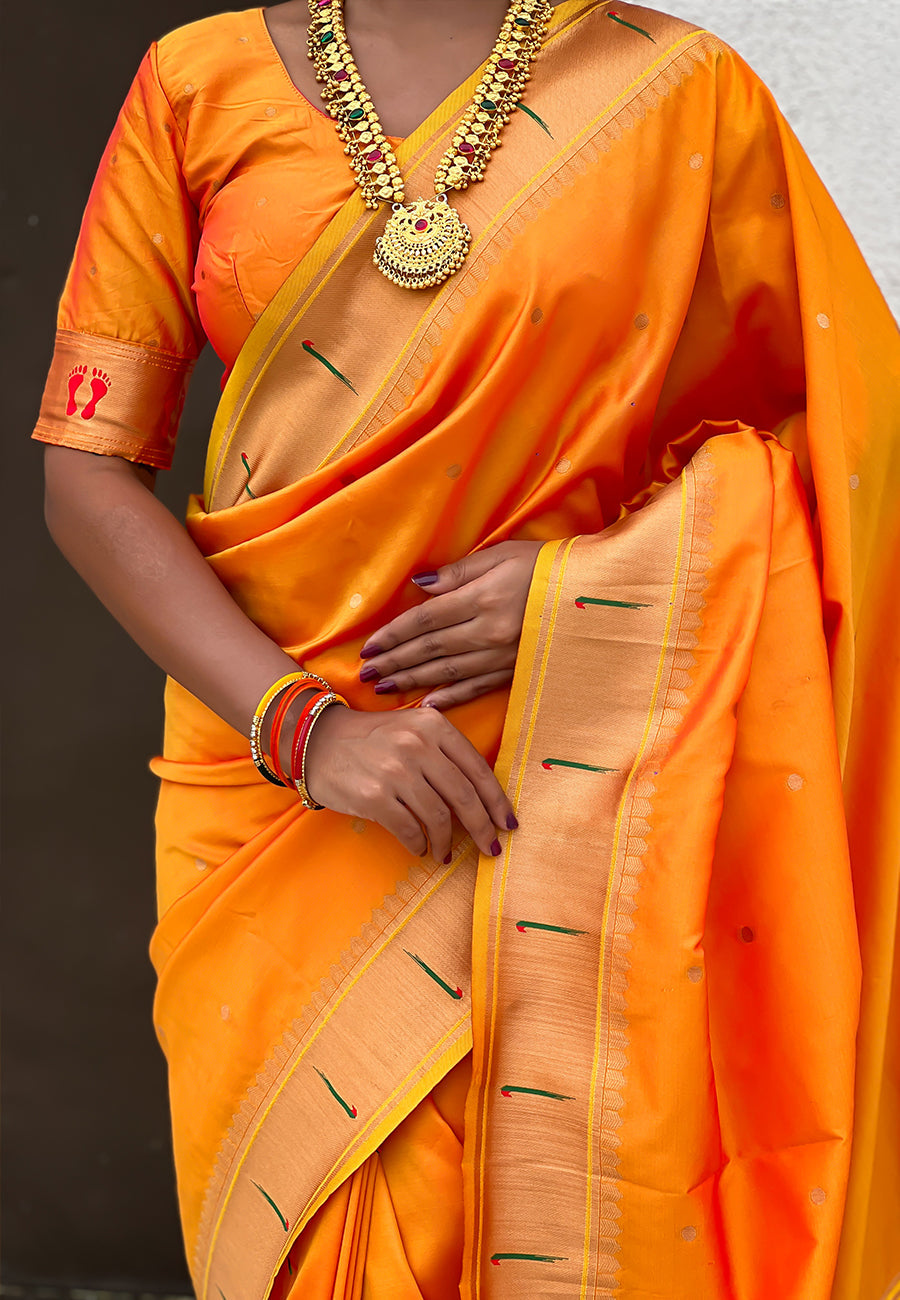 Yellow Zari Woven Mahalaxmi God Paithani Silk Saree