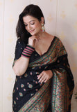 Shivani in our Jade Black Pashmina Kashmiri Silk Zari Woven Saree