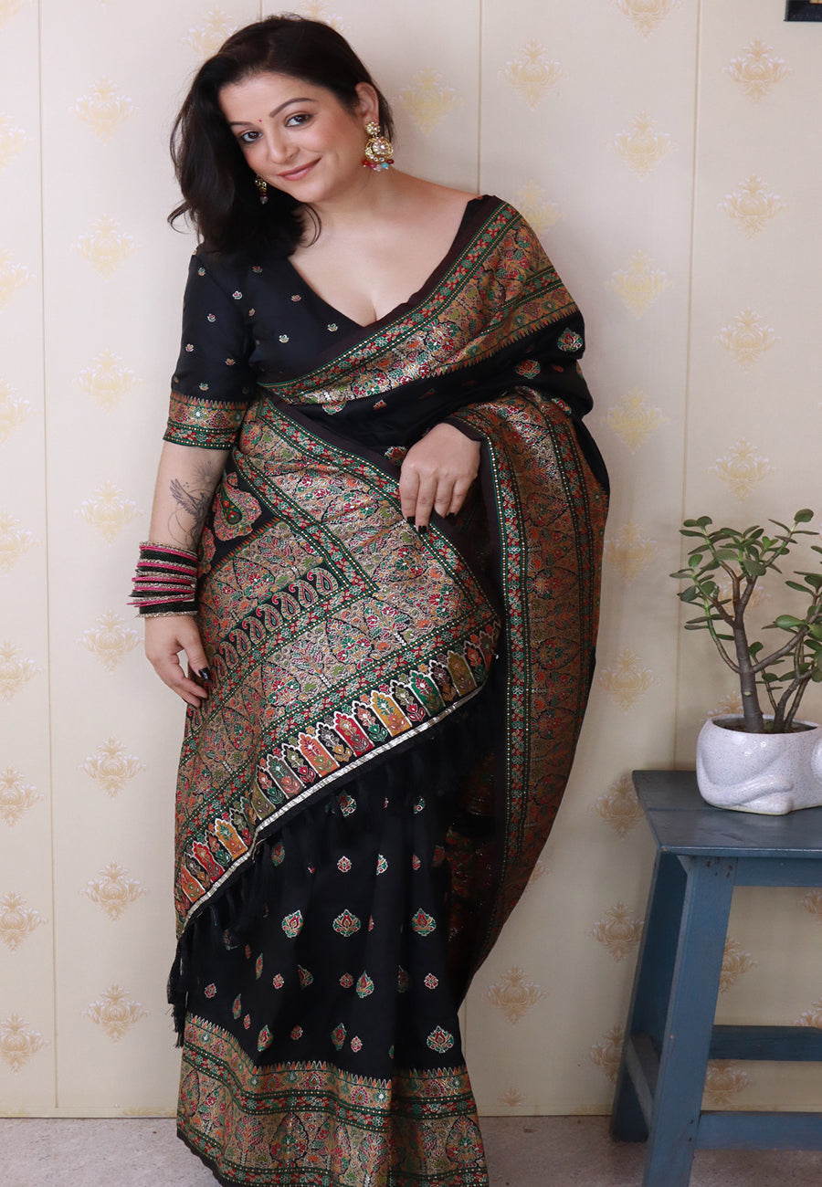 Shivani in our Jade Black Pashmina Kashmiri Silk Zari Woven Saree