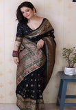 Shivani in our Jade Black Pashmina Kashmiri Silk Zari Woven Saree