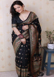 Shivani in our Jade Black Pashmina Kashmiri Silk Zari Woven Saree