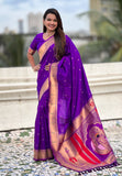 Purple Zari Woven Mahalaxmi God Paithani Silk Saree