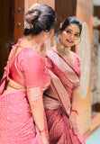 Salmon Pink Banarasi Satin Silk Zari Woven Saree