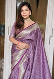 Lavender Banarasi Satin Silk Zari Woven Saree
