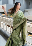 Thistle Green Banarasi Satin Silk Zari Woven Saree