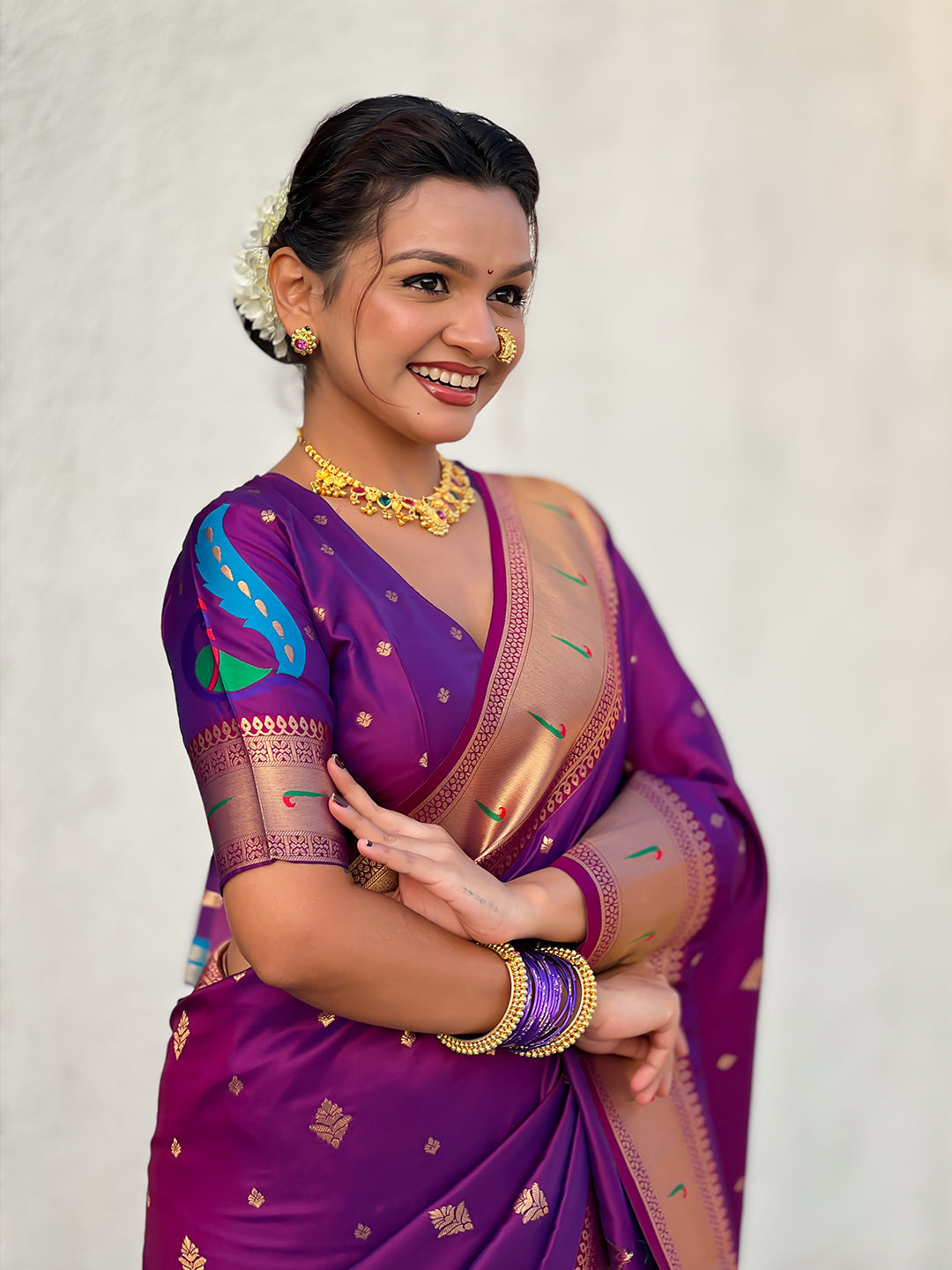 Purple Peacock Paithani Zari Woven Saree