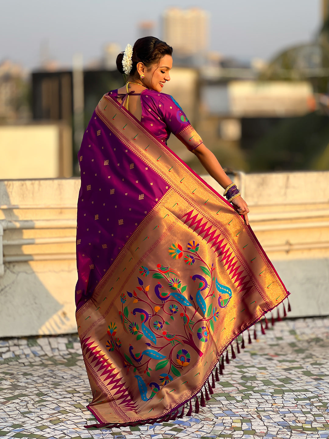 Purple Peacock Paithani Zari Woven Saree