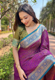 Purple Soft Kashmiri Silk Zari Woven Contrast Saree