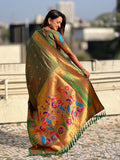 Mehendi Green Peacock Paithani Zari Woven Saree