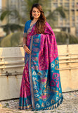 Wine Soft Silk Zari Woven Patola Saree with Contrast Weaves