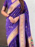 Violet Peacock Paithani Zari Woven Saree