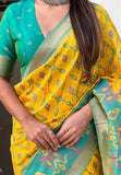 Yellow Soft Silk Zari Woven Patola Saree with Contrast Weaves