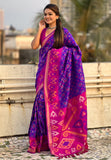 Violet Soft Silk Zari Woven Patola Saree with Contrast Weaves