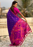 Violet Soft Silk Zari Woven Patola Saree with Contrast Weaves