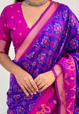 Violet Soft Silk Zari Woven Patola Saree with Contrast Weaves