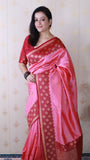 Baby Pink Soft Silk Banarasi Wavy Unique Zari Woven Saree