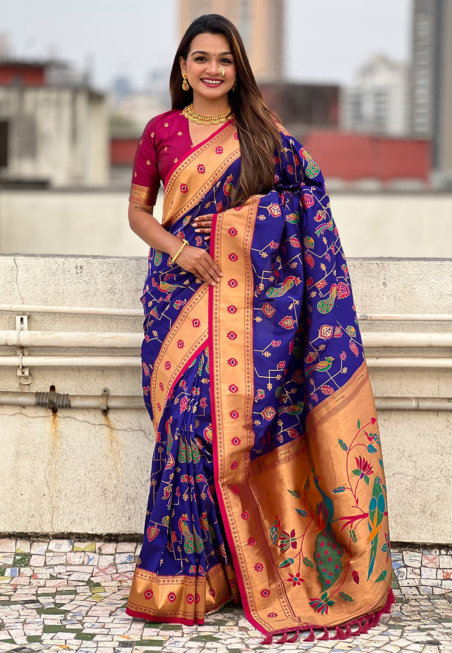 Violet Paithani Jaal Silk Zari Woven Saree