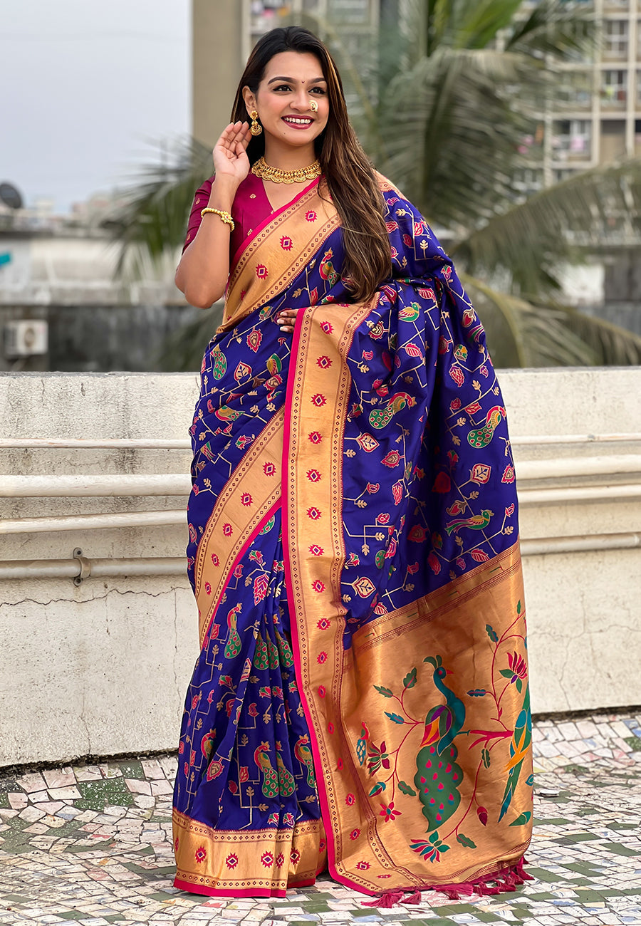 Violet Paithani Jaal Silk Zari Woven Saree