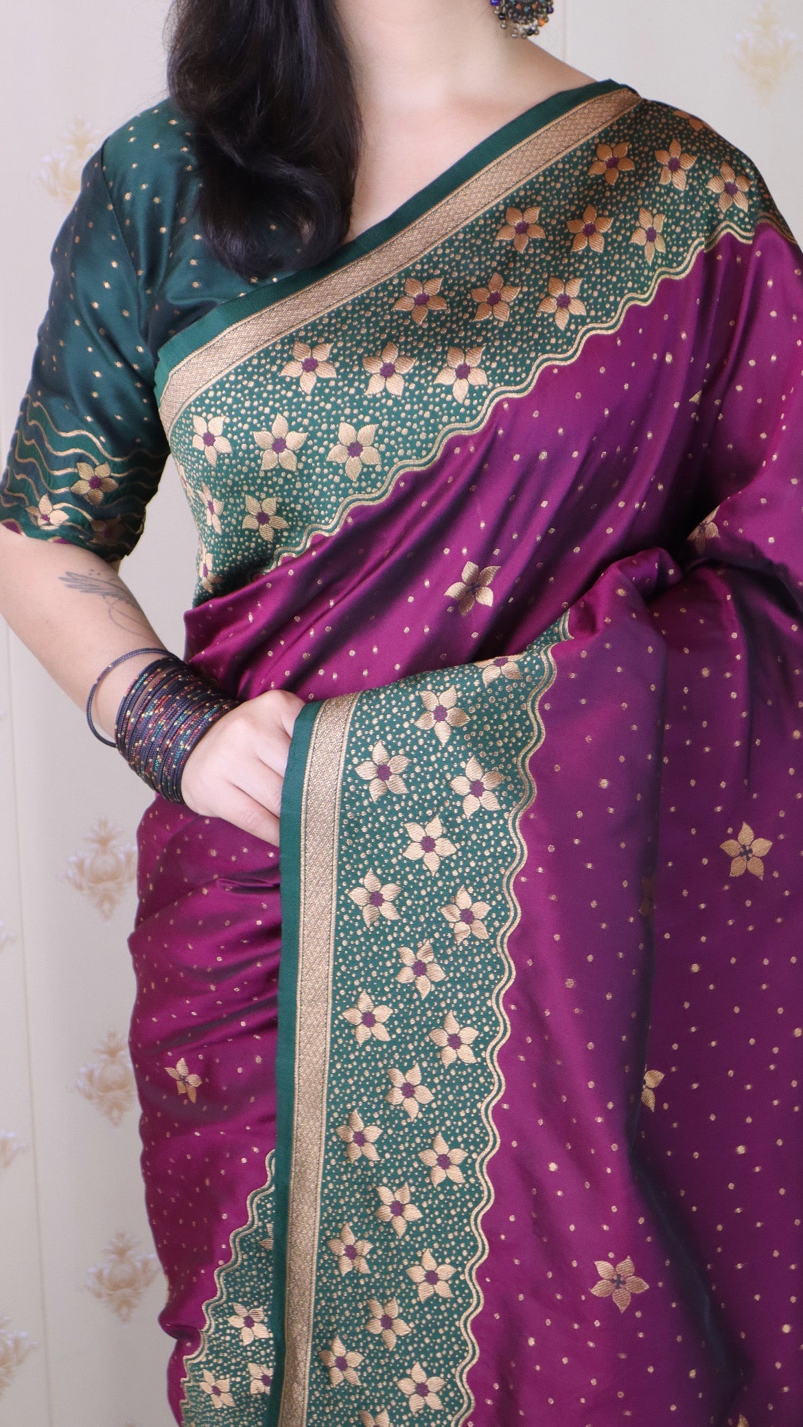 Wine Soft Silk Banarasi Wavy Unique Zari Woven Saree