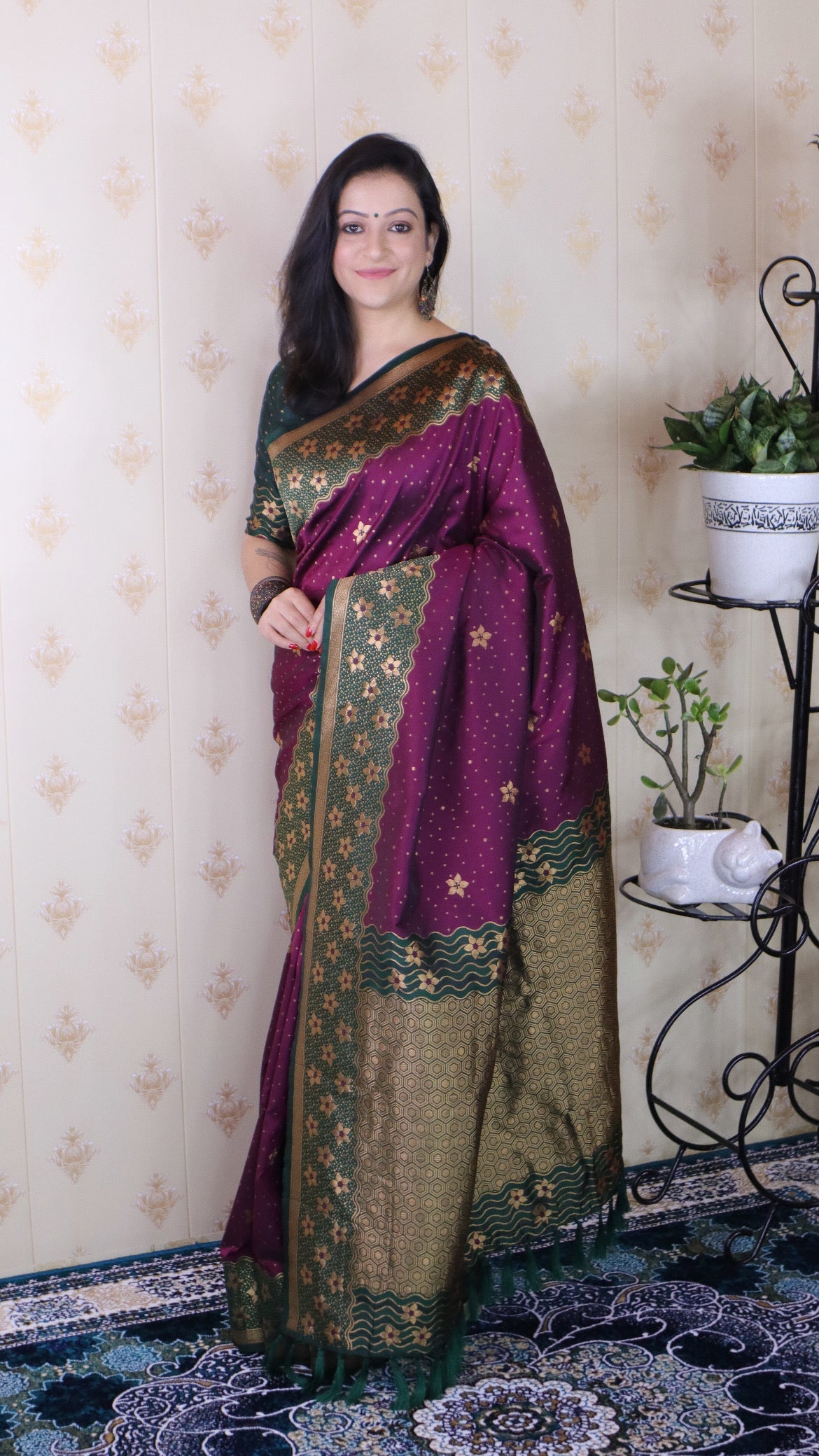 Wine Soft Silk Banarasi Wavy Unique Zari Woven Saree