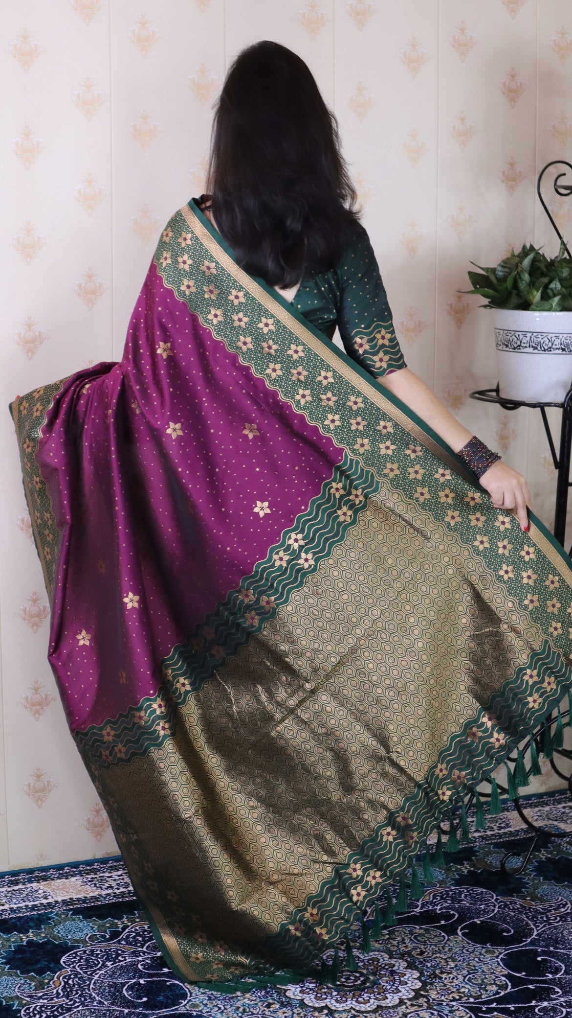 Wine Soft Silk Banarasi Wavy Unique Zari Woven Saree