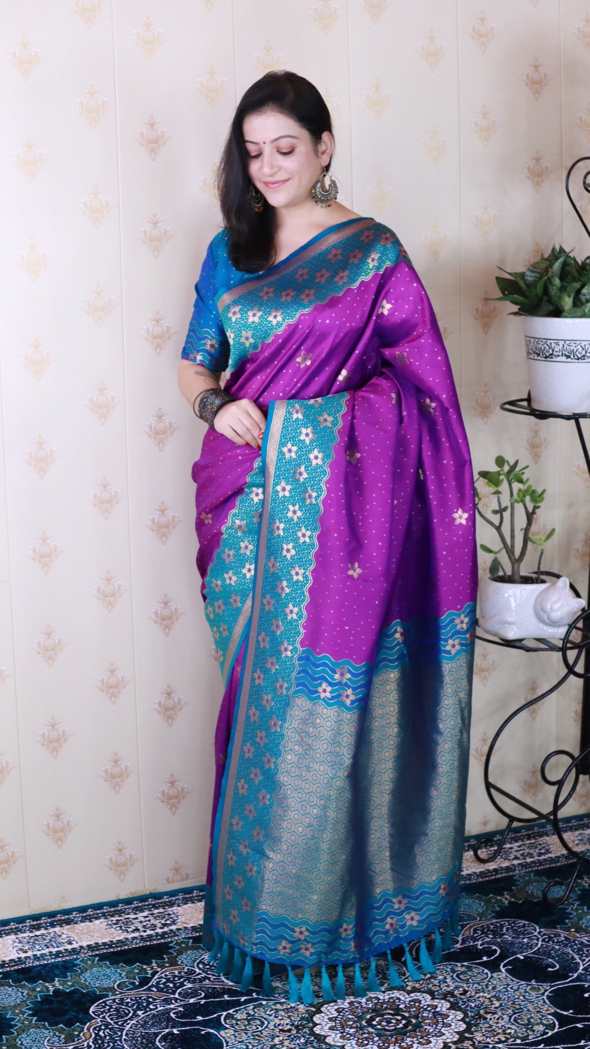 Purple Soft Silk Banarasi Wavy Unique Zari Woven Saree