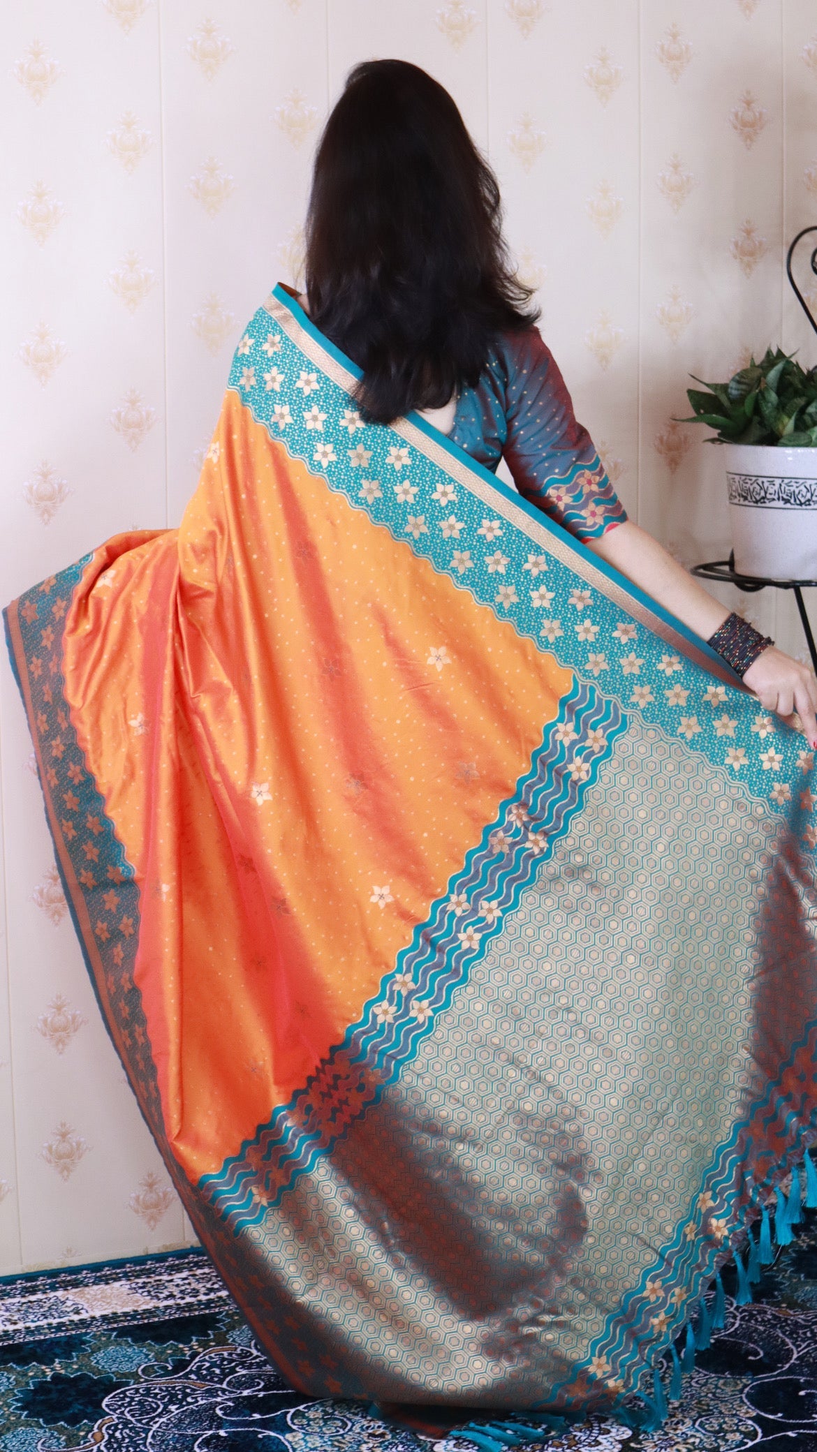Orange Soft Silk Banarasi Wavy Unique Zari Woven Saree