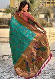 Firozi Blue Paithani Jaal Silk Zari Woven Saree