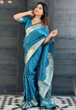 Butterfly Blue Banarasi Satin Silk Zari Woven Saree