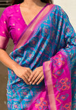 Blue Soft Silk Zari Woven Patola Saree with Contrast Weaves