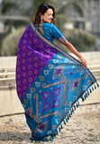 Purple Soft Silk Zari Woven Patola Saree with Contrast Weaves