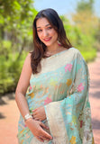 Sky Blue Organza Meenakari Floral Jaal Zari Woven Saree