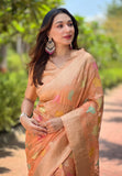 Peach Organza Meenakari Floral Jaal Zari Woven Saree