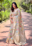 Grey Organza Meenakari Floral Jaal Zari Woven Saree