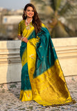 Sea Blue South Traditional Tilak Contrast Soft Silk Zari Woven Saree