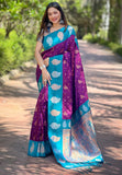 Purple Soft Silk Contrast Zari Woven Saree